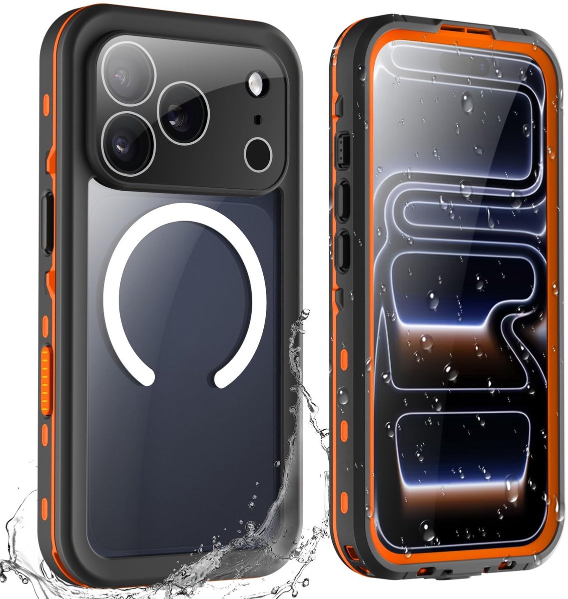 Dailygoods - Waterdichte hoes voor iPhone 17 Pro, IP68, schokbestendig, oranje