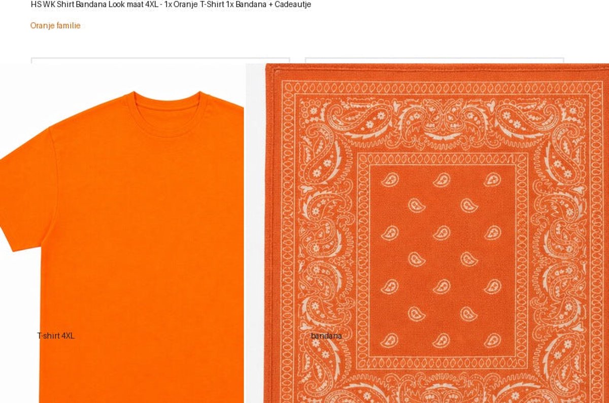 HS WK Shirt Bandana Look maat 4XL - 1x Oranje T-Shirt 1x Bandana + Cadeautje
