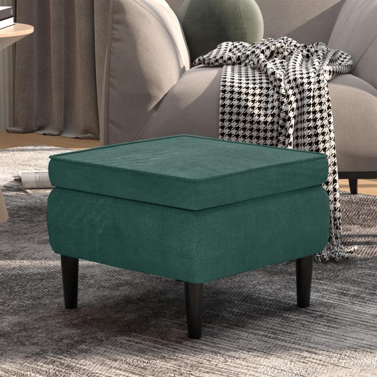 Voetenbank Hocker - Poef Zetel - Voeten Rusten - Zachte Bekleding - Compact Formaat - Donkergroen