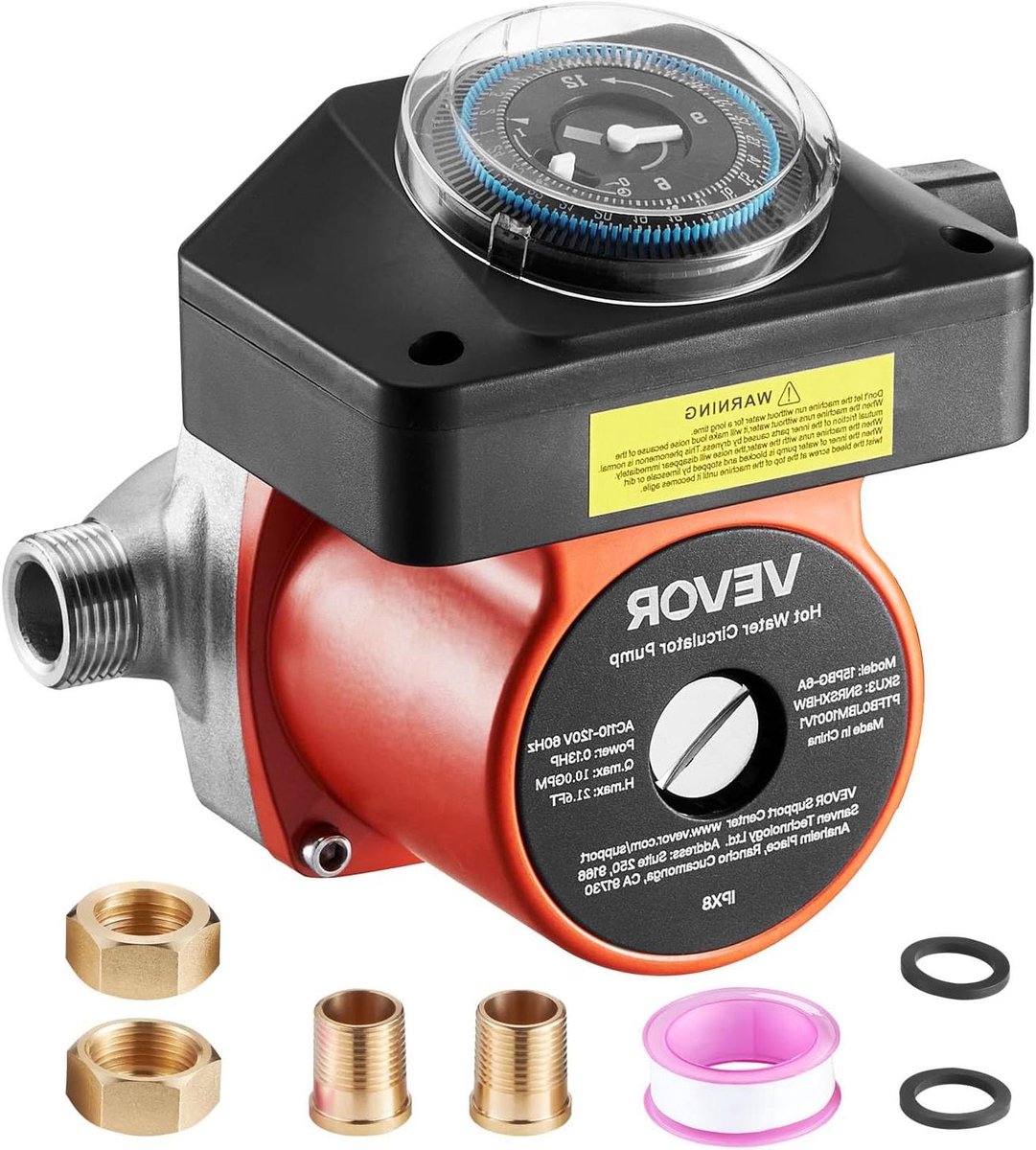 Circulatiepomp - Warmwaterpomp - Direct Warm Water - Met Programmeerbare Timer - 38 LPM - Rood