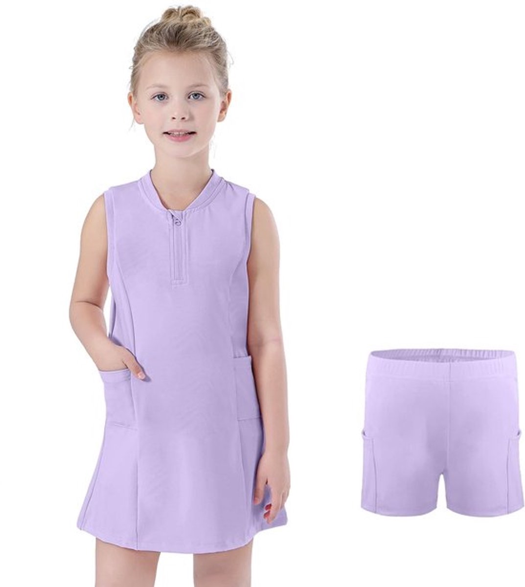 Dailygoods- Tennisjurk voor Meisjes Korte Broek Mouwloos A-lijn Zwart