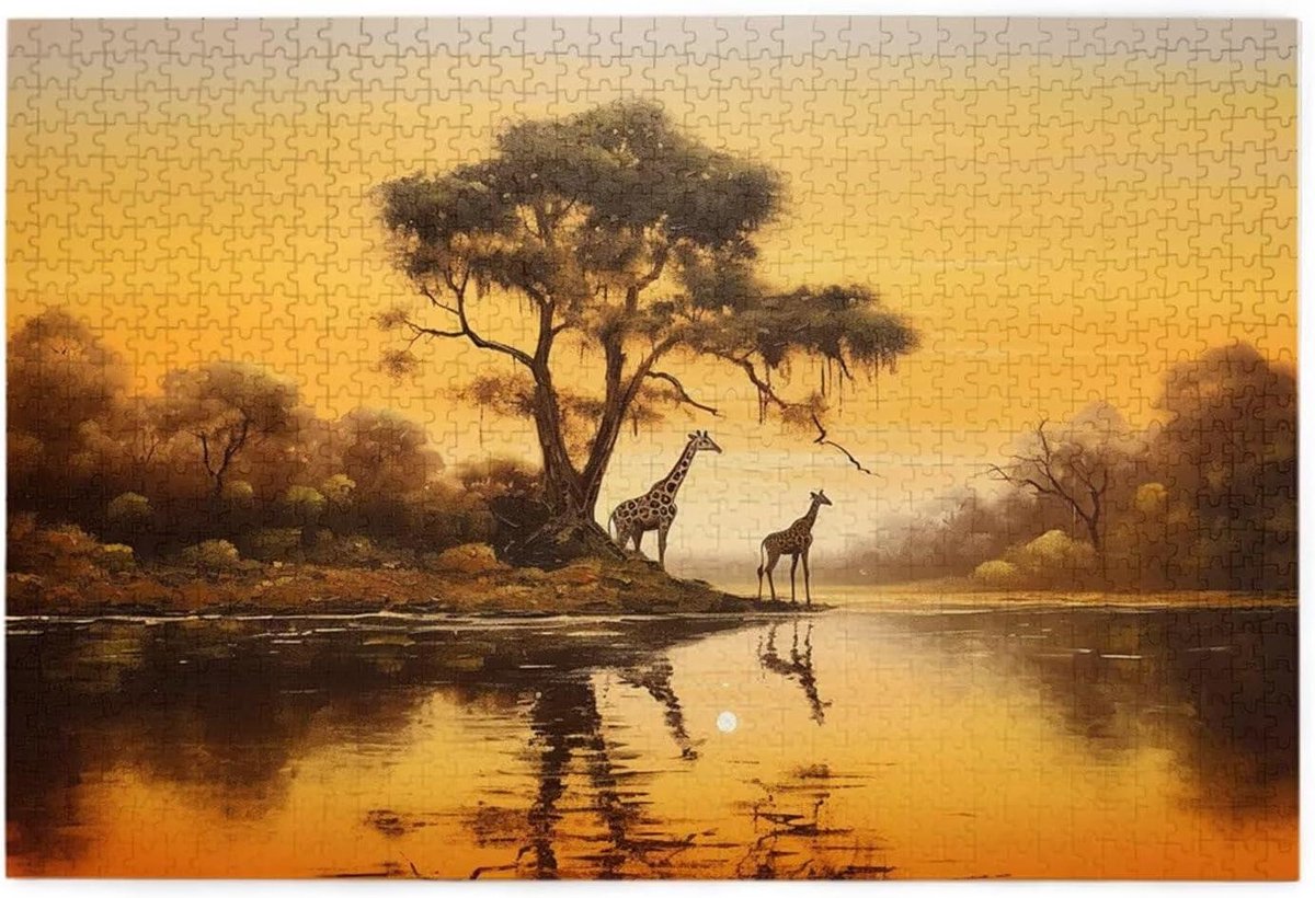 Puzzel Giraffe - DIY Kunstwerk - Familieplezier - HD Poster - 52 x 38 cm - Veelkleurig