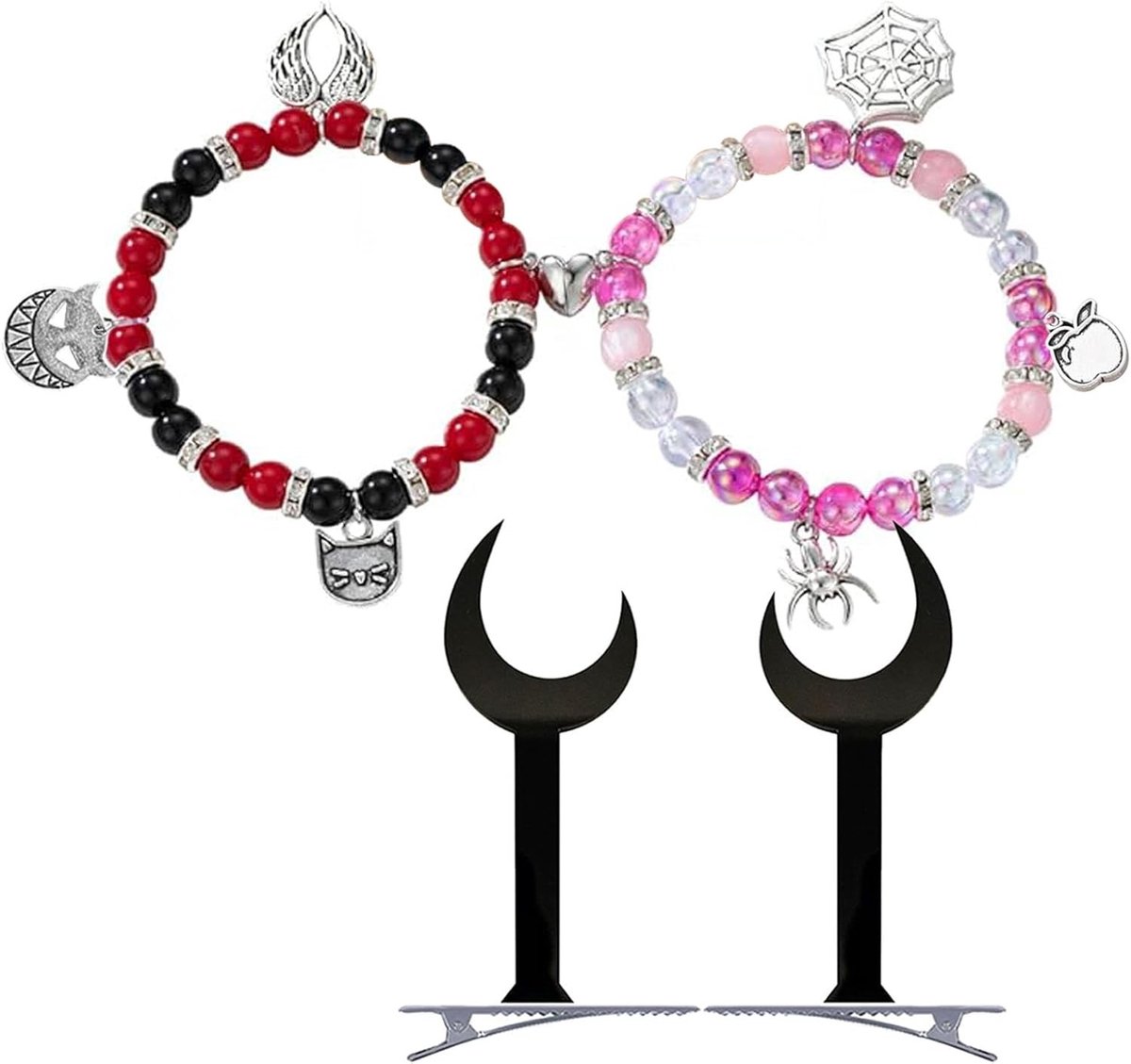 Cosplay Sieraden Set met Radio Demon Pruik Clip, Angel Dust en Alastor Accessoires, Inclusief Cartoon Stickers - 13 Stukken