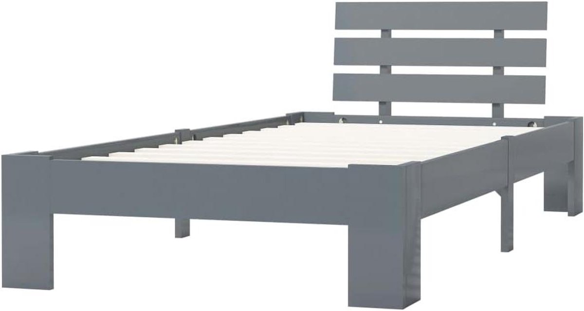 Massief Houten Bedframe - Ledikant Bed - Slaapkamer Inrichten - Stevig Grenenhout - 90x200 cm - Grijs