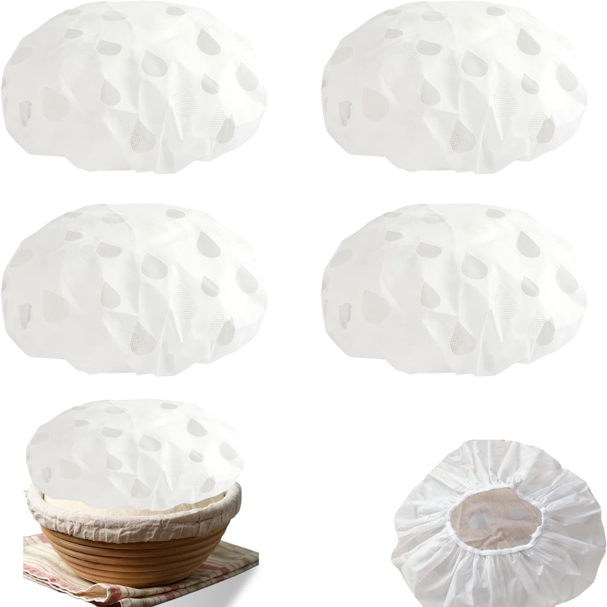 Set van 4 Herbruikbare Deksel Covers voor Rijsmanden en Voedsel - Elastische Folie voor Brood en Rijst, Ideaal voor Zuurdesembrood Bakbenodigdheden en Rijsmanden (28 cm, Grijs)