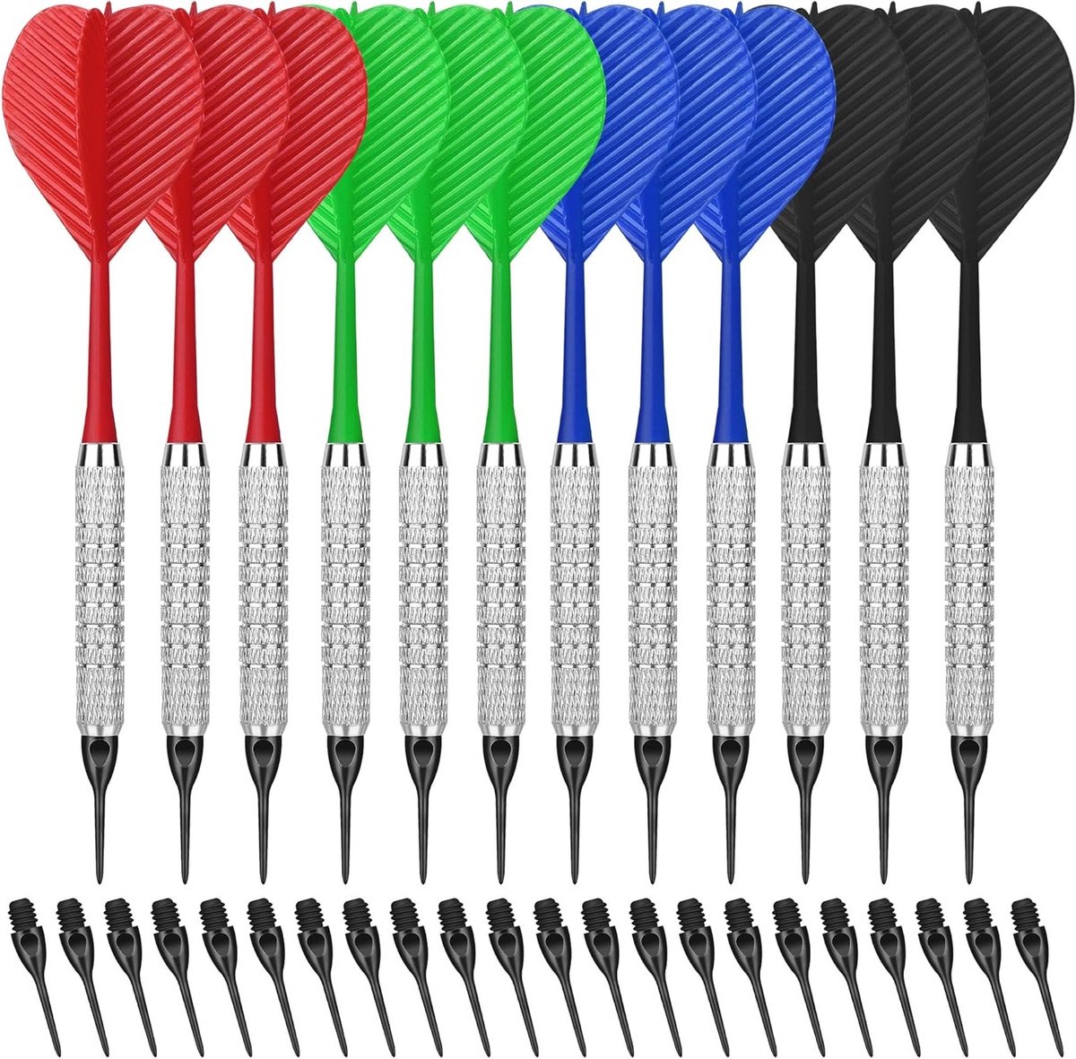 Dart Flights Set met Plastic Tips, 12 Stuks Zachte Dart Flights en 100 Plastic Dart Tips voor Elektronisch Dartbord