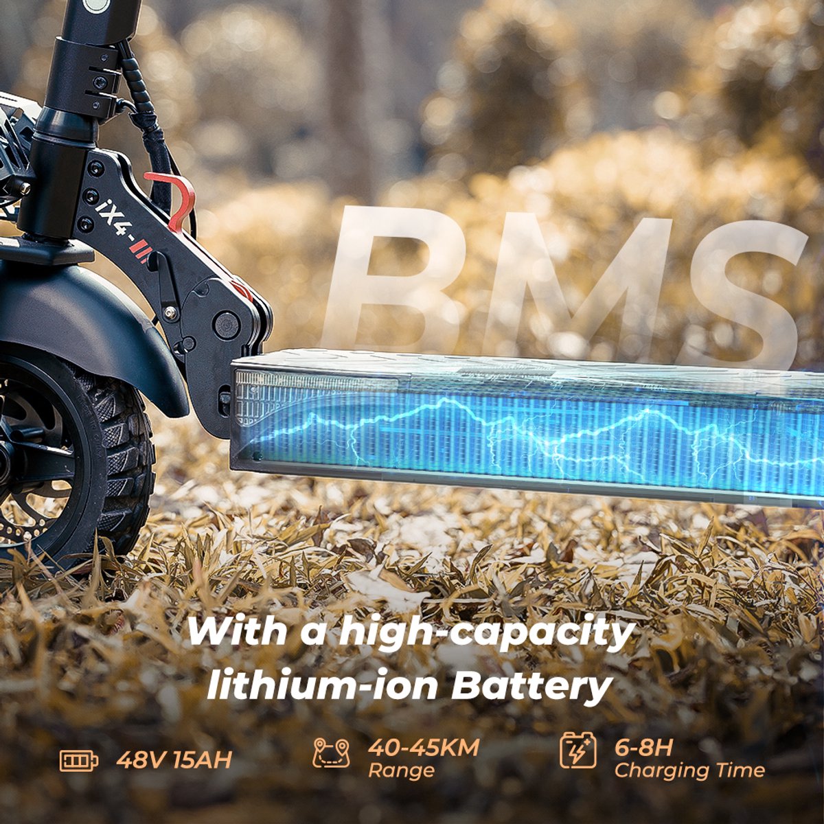 iScooter iX4 Elektrische scooter - 10‑inch honingraat‑off‑road banden - 40km actieradius - 800W motor - 48V15Ah accu - Maximaal laadvermogen 150 kg - zwart – foto 3