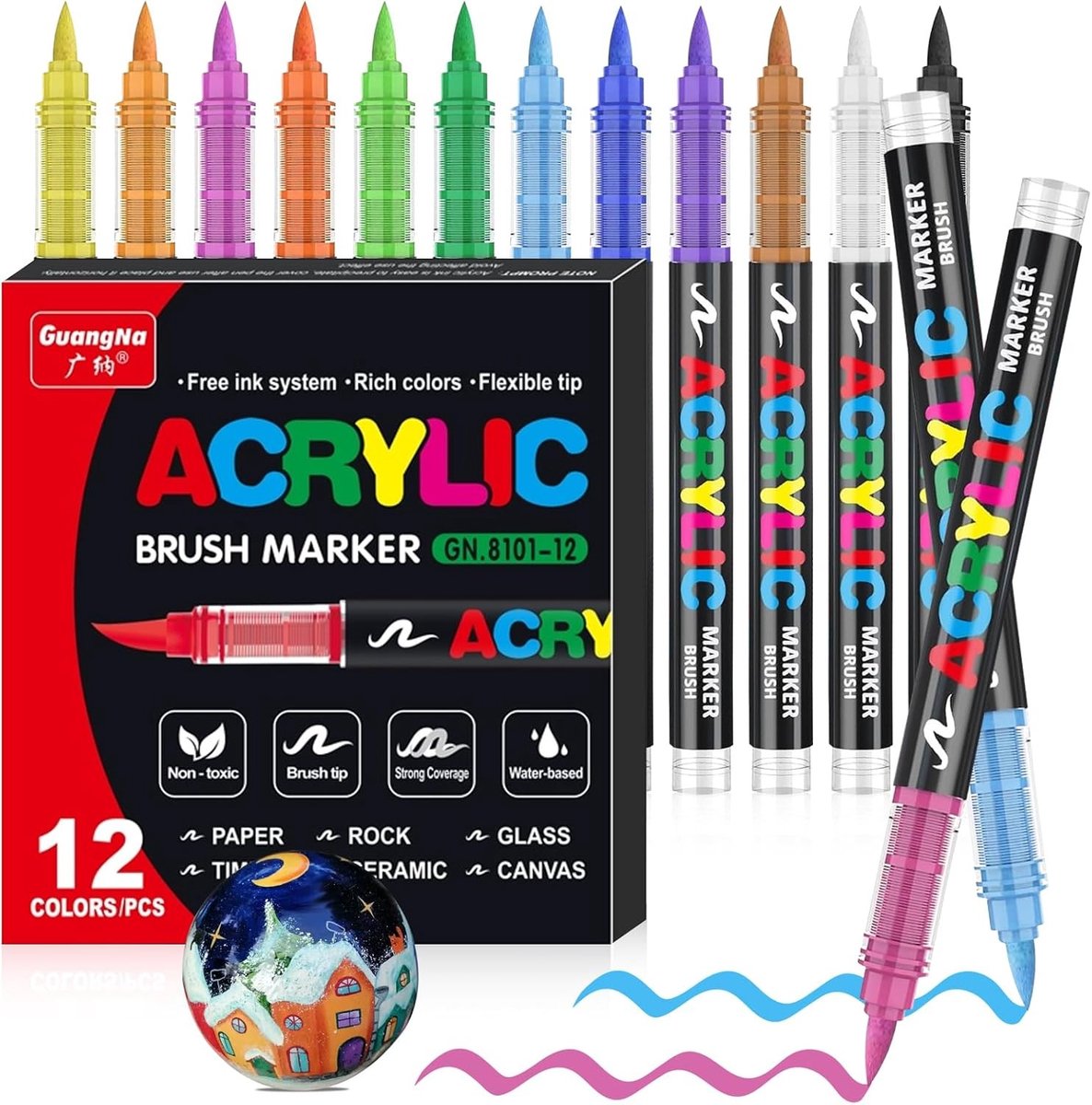 Acrylverf Pennen - Multikleur - Watervast en Sneldrogend - Flexibele Penseelpunt - Voor Kunstenaars en Hobbyisten