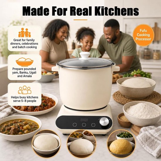 Automatische Swallow Maker - Fufu Machine Yam - Eenvoudig Koken - Krachtige 900W Motor - 7L Capaciteit - Wit — afbeelding 2