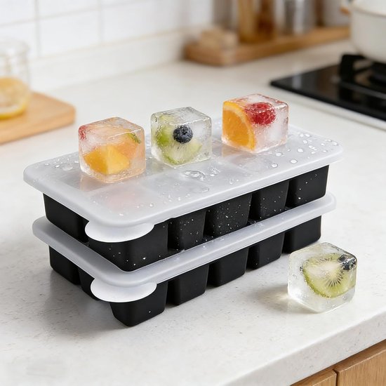Siliconen IJsblokjes Mallen met Deksel - 2 Stuks Vierkante IJsblokjesvormen, BPA-vrij IJsblokjesmaker voor Whisky, Cocktails en Fruit — afbeelding 2