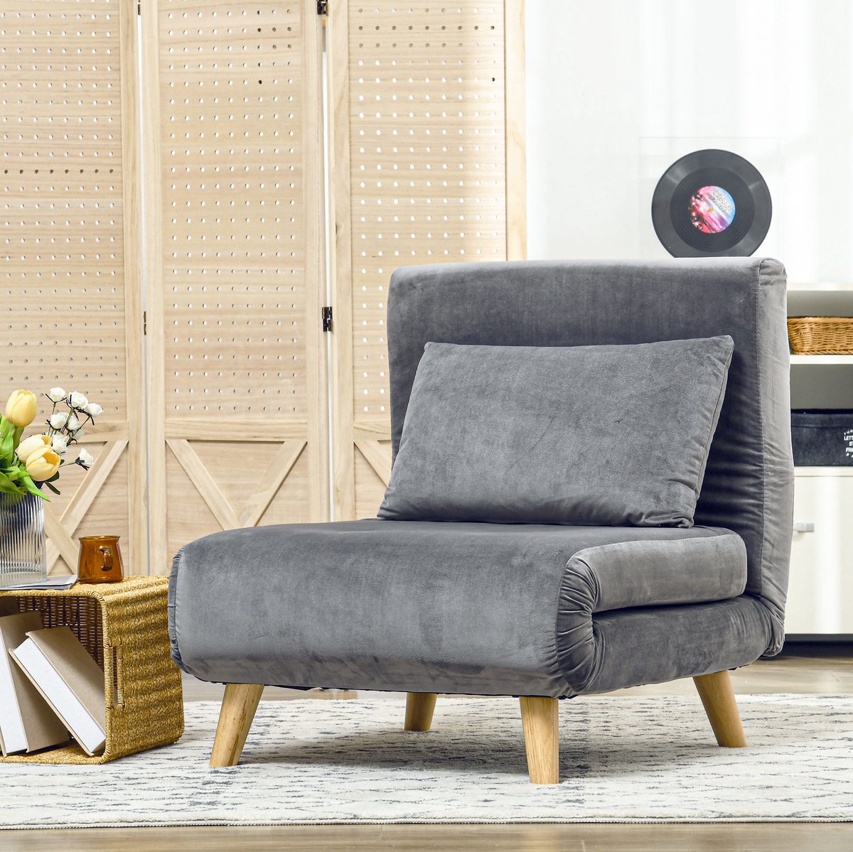 STILVORA Fauteuil Slaapstoel 72 x 78 x 79 cm - 2-in-1 Uitklapbaar Met 6-Standen Rugleuning - Voor Woonkamer En Logeerkamer - Polyester Grijs