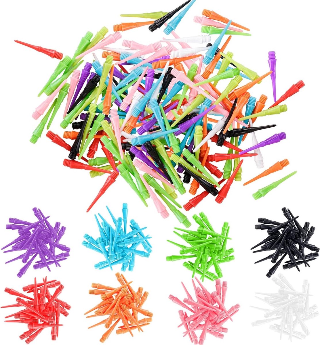 Plastic Dart Tips 100 Stuks 2BA Draad, Zeer Stabiele Zachte Dart Tips in 8 Kleuren Mix voor Dartspellen
