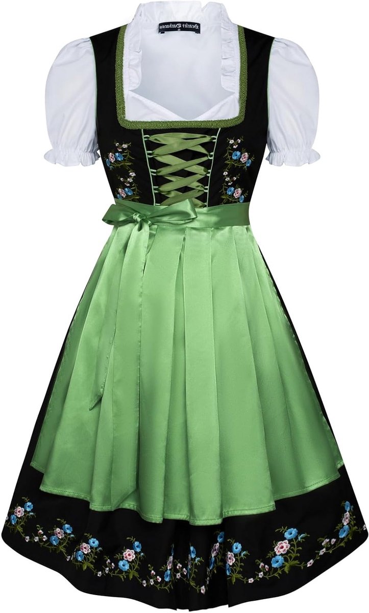 Traditionele Midi Dirndl Jurk voor Vrouwen - 3-Delige Set met Bloemenprint - Perfect voor Oktoberfest en Feestjes - Maat M, Blauw