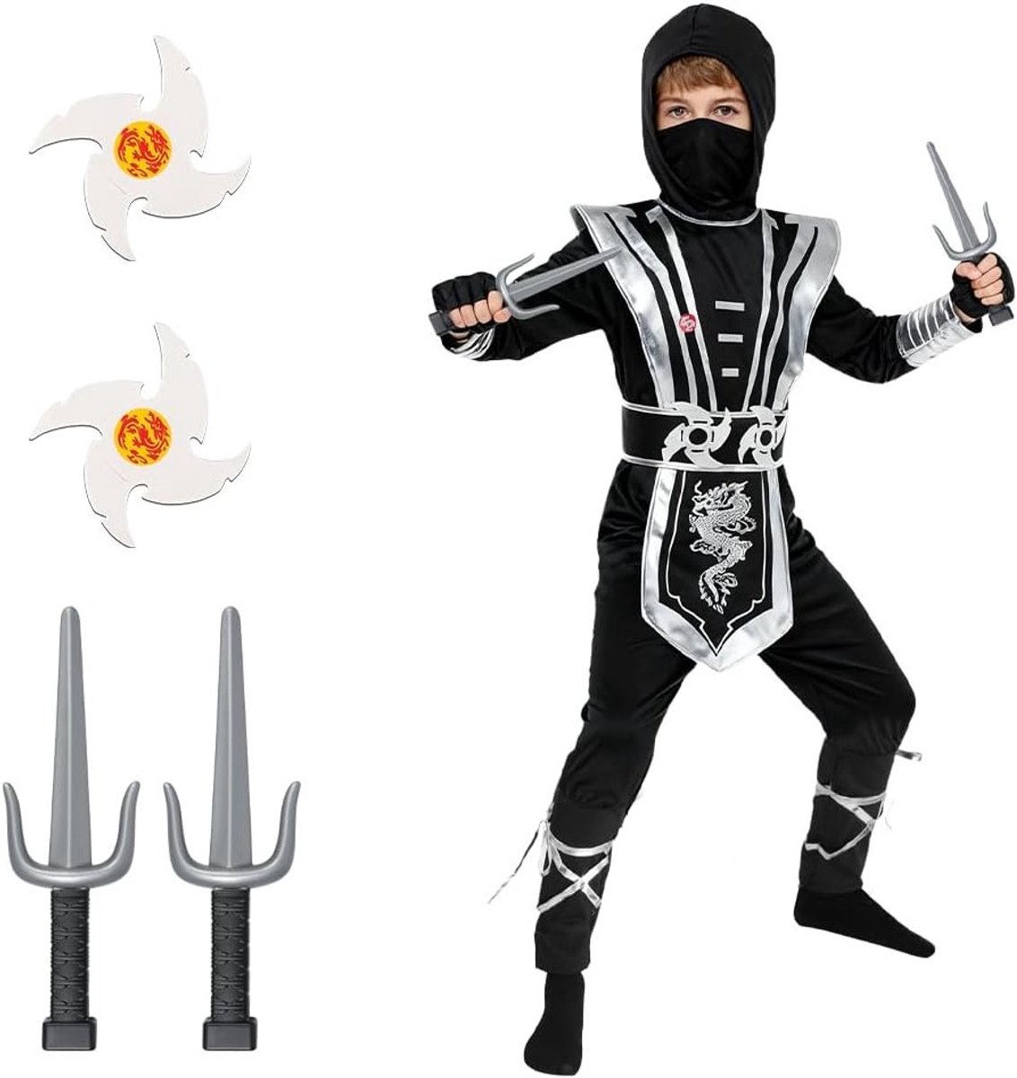 Ninja Kostuum voor Kinderen, 13-delige Set, Cosplay Outfit, Vecht Kostuum, Halloween Kostuum, Kinderen, Jongens en Meisjes, Ninja Accessoires, Feestkleding