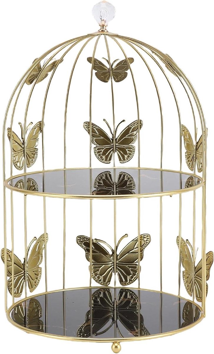 Vogelkooi Organizer - Cosmetica Display - Bureau Decoratie - Dubbele Laag - 24x37cm - Goud