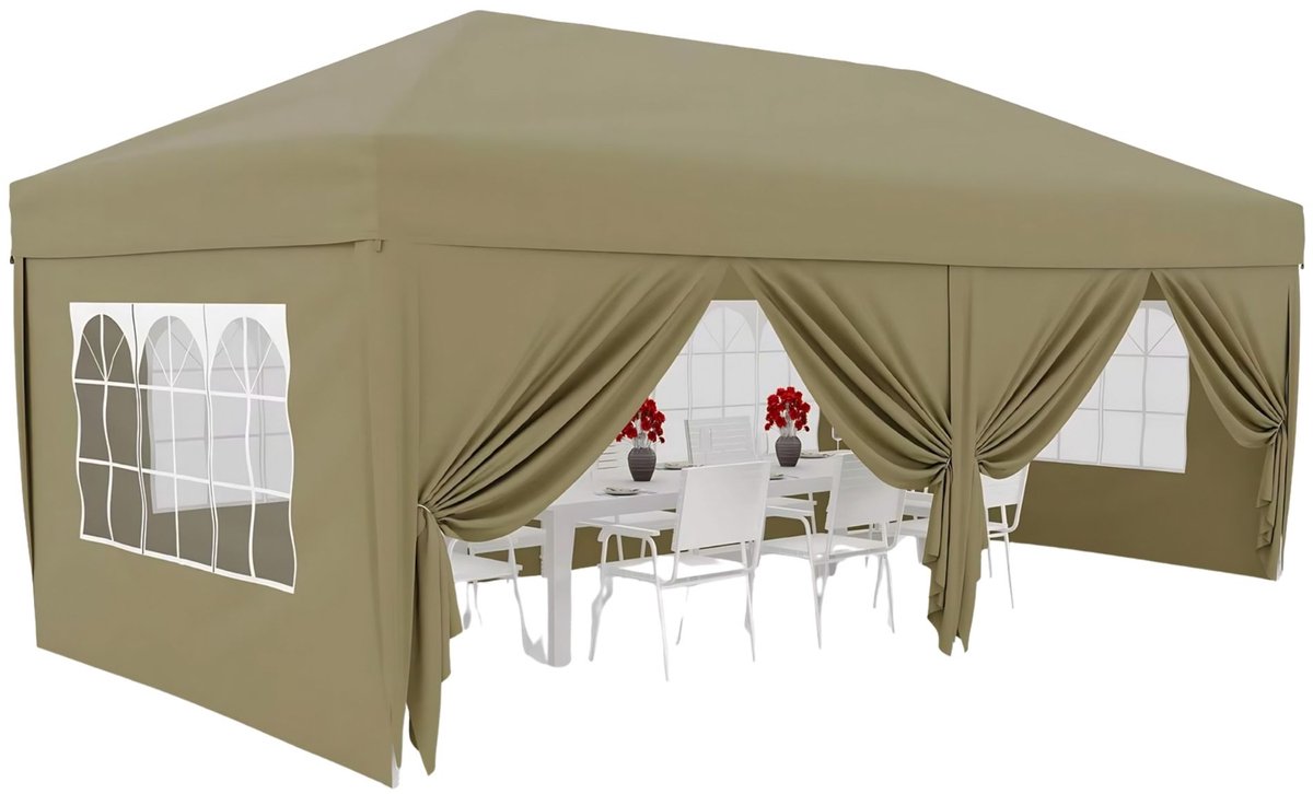 Pop-up Partytent 3x6m - Waterdicht 420D Oxford met verstelbaar Hoogte en 6 Zijwanden - Wit