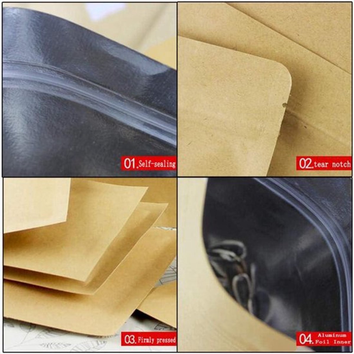 Allecto Plus - Hermetische Platbodemzak, Kraftpapier, 50 stuks, Koffie Thee Poeder