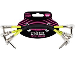 Ernie Ball Patchkabel - 3-Pack - Flat Haaks/Flat Haaks - 15 cm - Zwart - Laagbouwende Connectoren - Dubbelgeleider - Meervoudige Afscherming