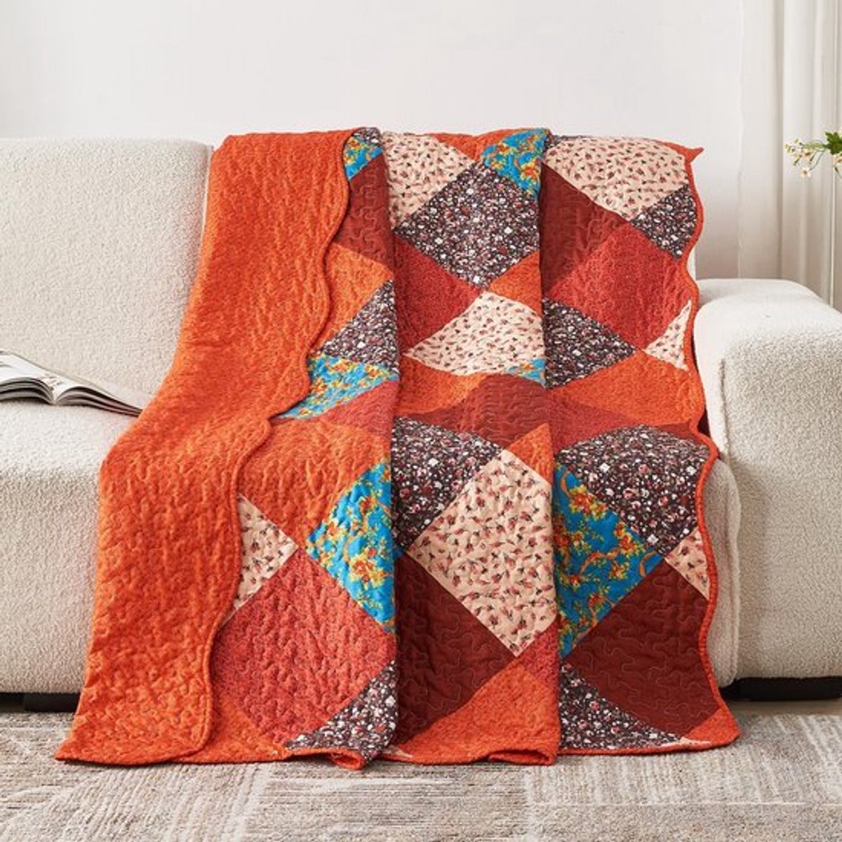 Patchwork-sprei oranje gewatteerd Microvezel