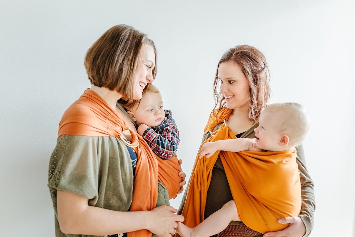 Draagdoek Ringsling - Babydraagzak - Baby dragen - 100% Biologisch Katoen - 70 cm Breed - Oranje – foto 2