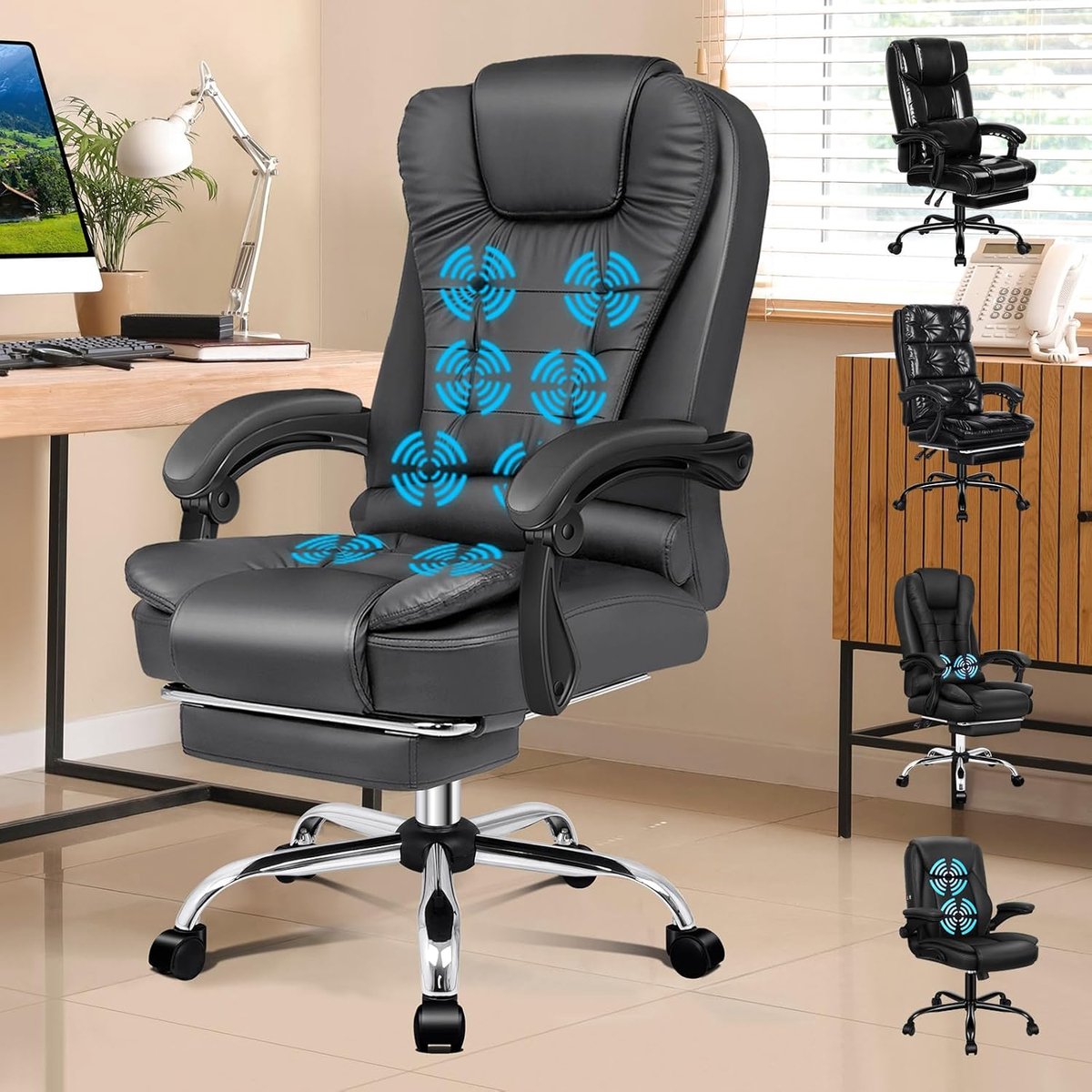 Ergonomische Bureaustoel - Comfort Stoel - Langdurig Zitten - 8-Punts Massagefunctie - Tot 180 kg - Grijs