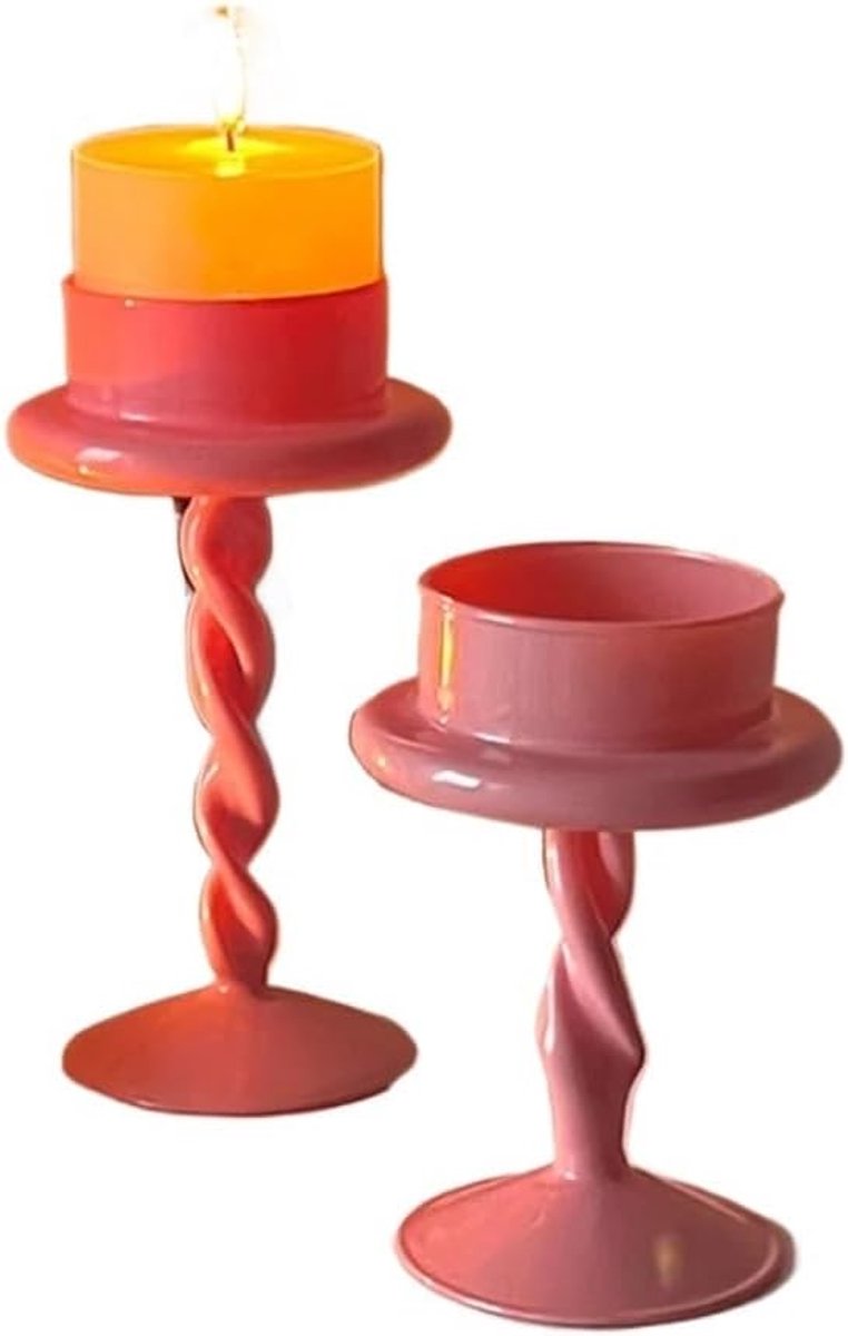 Kandelaar Houder - Theelichthouder Waxinelichthouder - Romantische Sfeer - Elegant Glas Design - 9x20cm - Roze