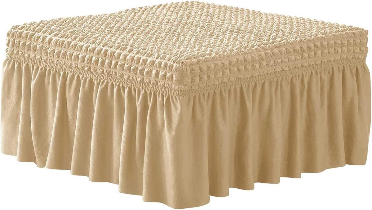Ottomaanse Hoes - Voetenbank Beschermer - Meubels Vernieuwen - Stretch Seersucker Stof - 84-117 cm Lengte - Beige