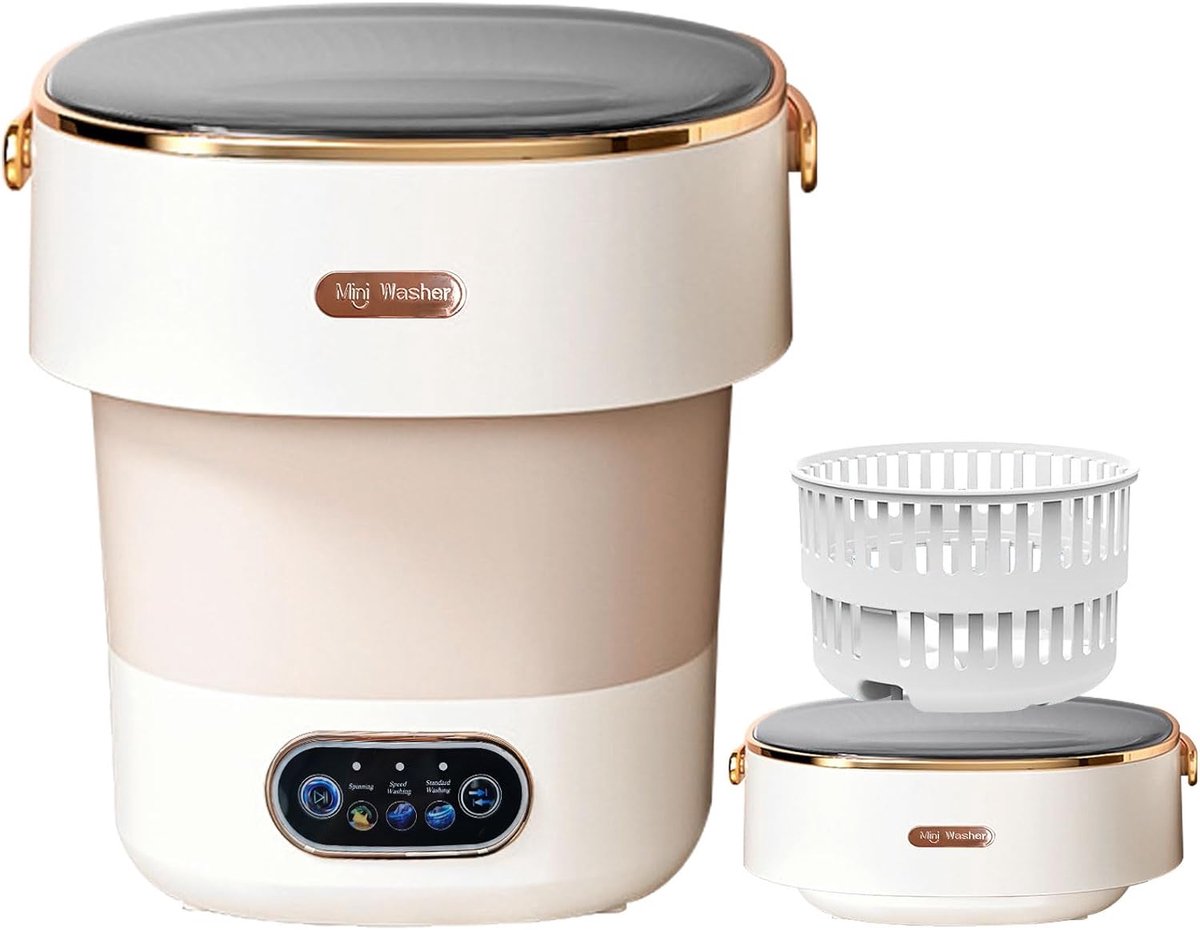 Draagbare Wasunit Mini Wasmachine Kleine Kleding Wassen Opvouwbaar Ontwerp 16L Capaciteit Beige