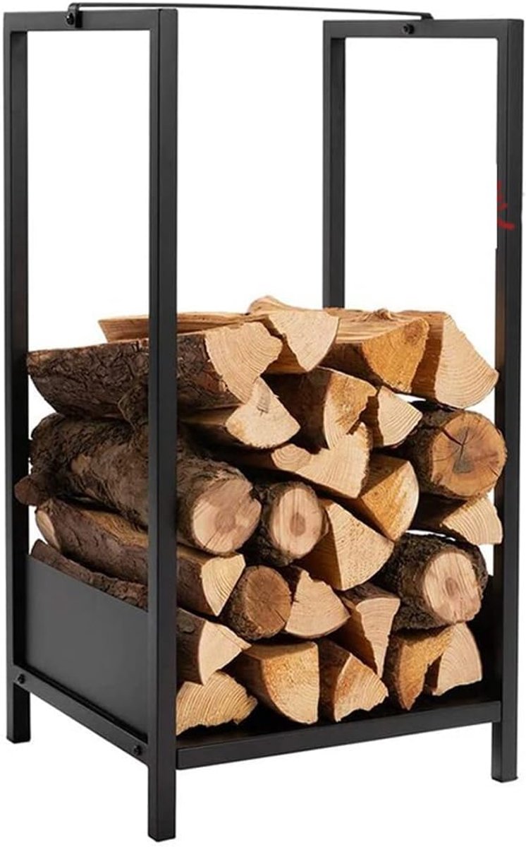 Brandhout Opslagplank - Houtrek Haard - Haardhout Opslag - Met Gereedschapshouders - 40x35x75CM - Zwart
