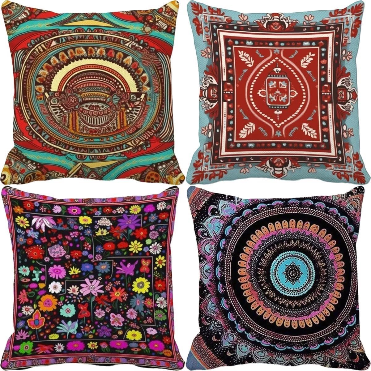 Tuinkussens Set - Sierkussens Waterdicht - Buiten Decoratie - Dubbelzijdig Bedrukt - 4x 80x80 cm - Bohemian Print