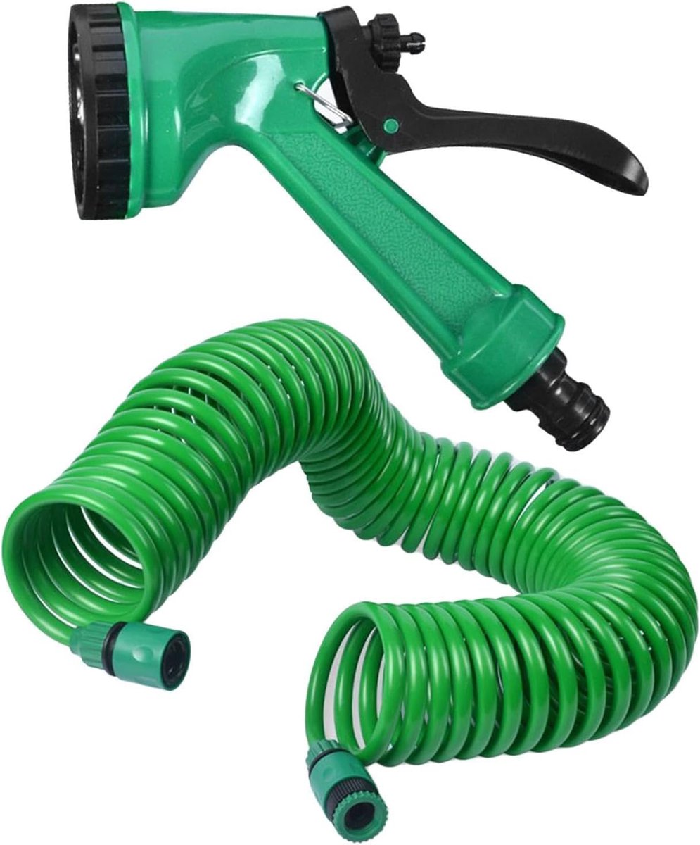 Spiraalslang - Tuinslang - Gazon Besproeien - 5 Sproeistanden - 15 meter - Groen