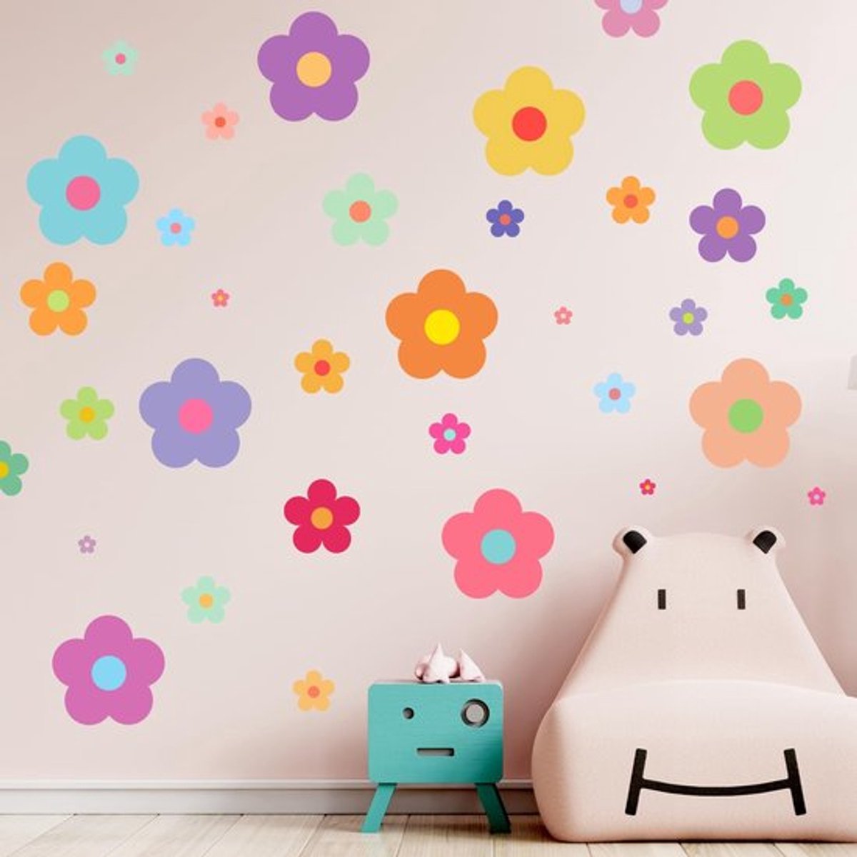 Boho daisy flower wall stiker set - 63 stukken