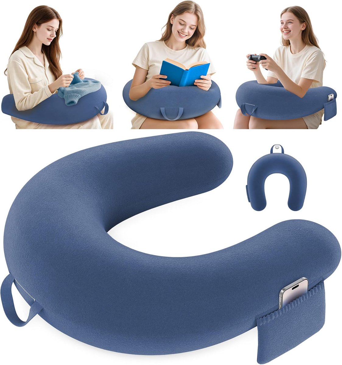 Leeskussen bureaukussen - Armsteun kussen - Comfortabel lezen - Ergonomisch U-vorm - 339 cm - Blauw