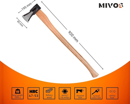 Kloofbijl 2000 g - Houthakbijl Tuinbijl - Kloven en hakken - Ergonomische steel - 92 cm - Multi — afbeelding 5