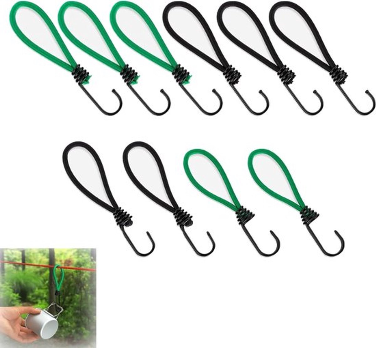 Set van 10 bagagespanners, 16 cm, met haken Allecto Plus