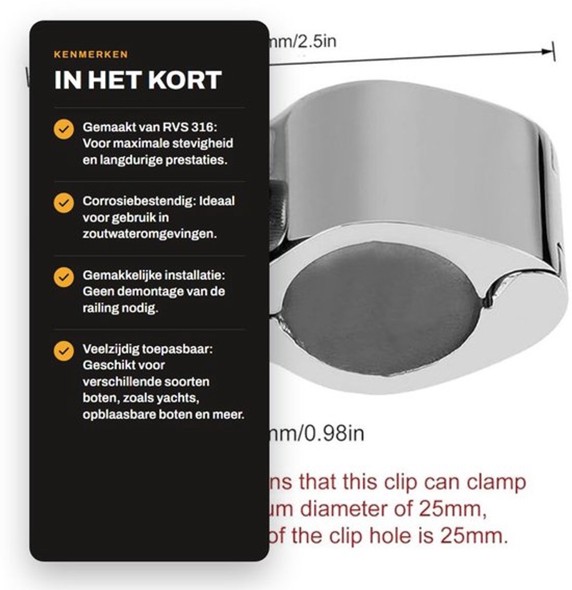 Zeynomax - Boot Houder - RVS Slangenklem - 2 Stuks - Bimini Accessoires