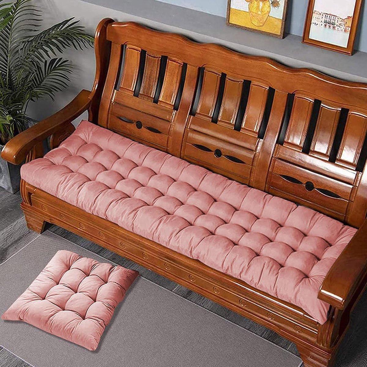 Bankkussen Rechthoekig - Zitkussen Tuinbank - Comfortabel Zitten - Verdikt Katoen - 120 x 40 cm - Roze