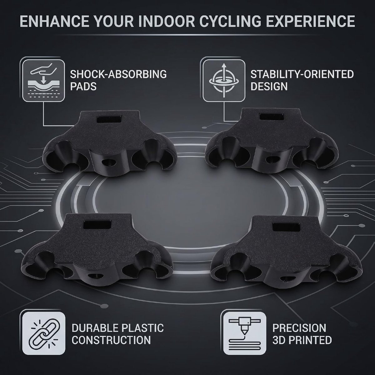 Fietstrainer Rocker Bases - Stabiliteitsvoet - Indoor Fietsen - Schokabsorberende Pads - 4 Stuks - Zwart