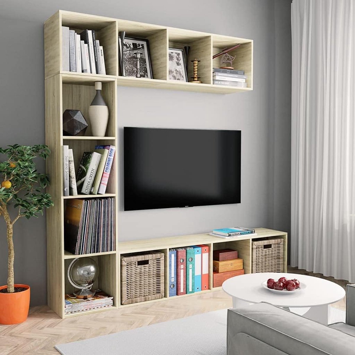 Meubelset Woonkamer - Opbergkasten Set - Media Opslag - Dertien Vakken - 180 cm Breed - Sonoma Eiken