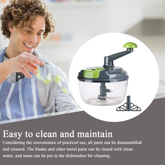 Handmatige Keukenmachine - Groente Hakker - Snel Ingrediënten Snijden - Inklapbare Handgreep - Compact Ontwerp - Grijs — afbeelding 2