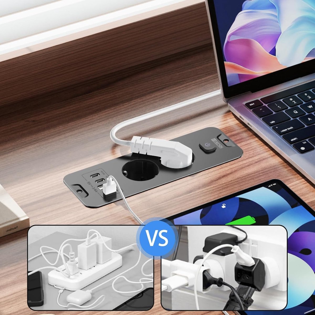 Tafelstopcontact - Zwart - 4 USB-poorten - 2 meter verlengkabel - Voor Thuis en Kantoor