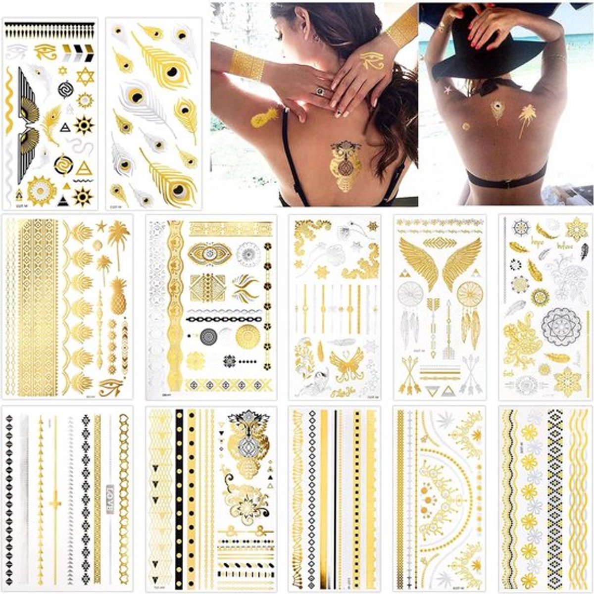 Allecto Plus - Tijdelijke Tattoo Stickers - Metaalachtige Ontwerpen - Zwart