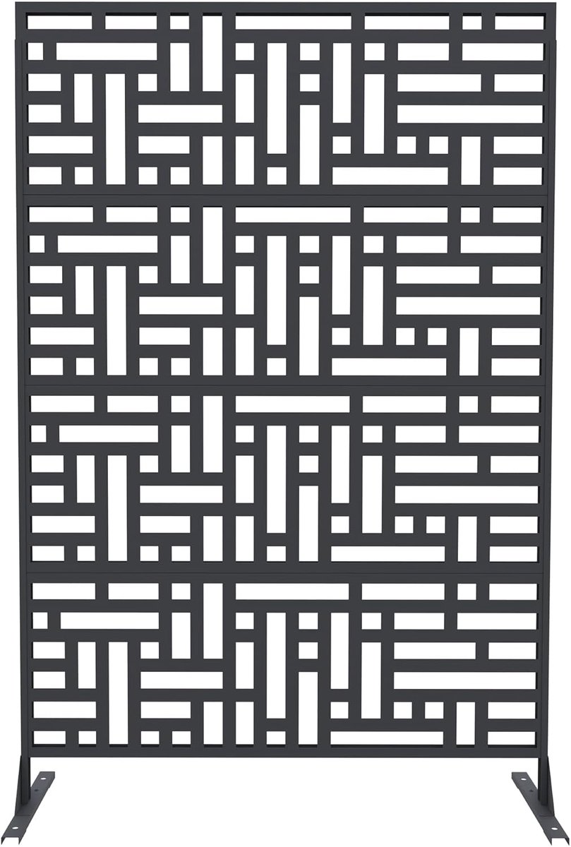 Metalen Privacy Scherm Outdoor & Indoor - Vrijstaande Paravent 180 x 117 cm - Modern Decoratief Tuinscherm - Kamerverdeler met Stabiele Poten - Voor Terras, Balkon en Woonkamer - Zwart