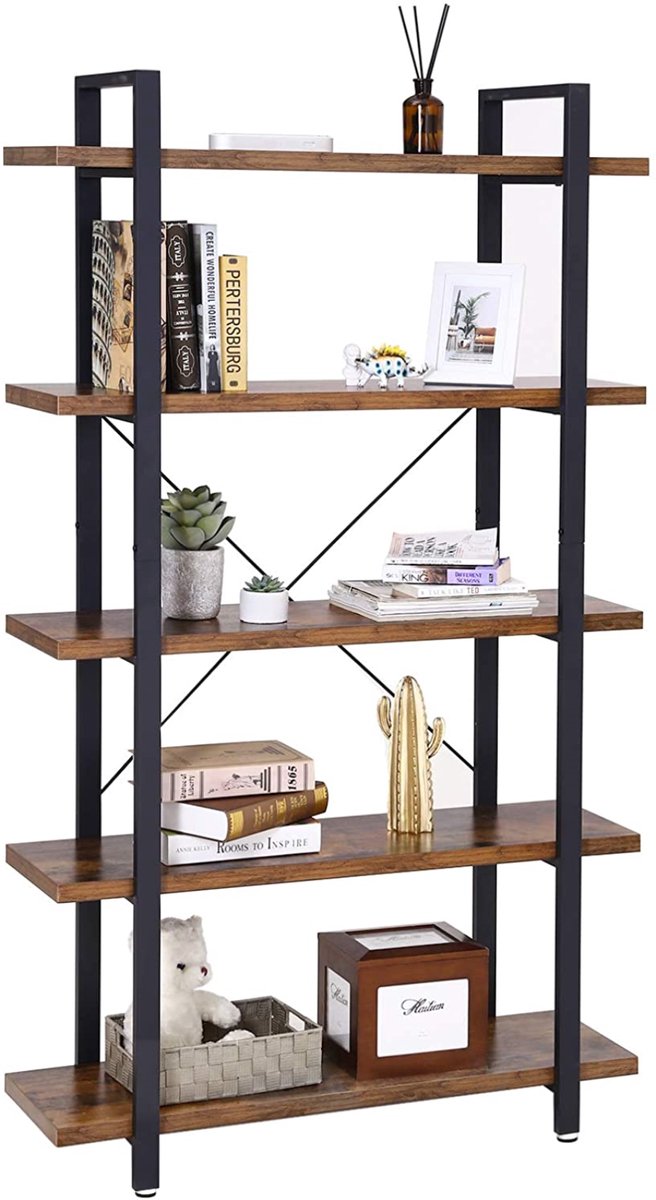 Begryf - Boekenkast - metaal - houtlook - rustiek bruin/zwart - 105 x 29,5 x 177,5 cm