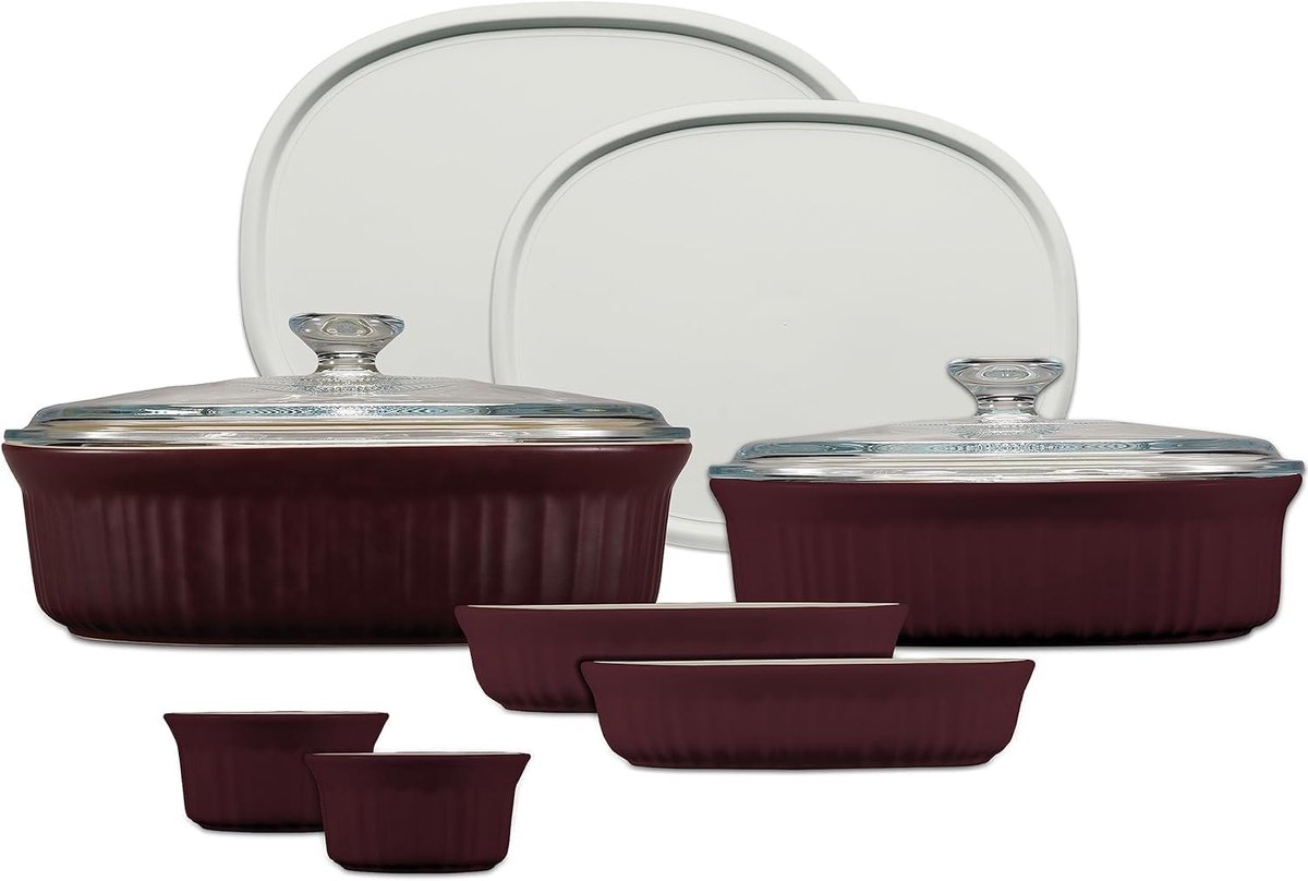 Keramiek Bakvormen Set - Ovenschalen Met Deksel - Culinair Genieten - Hittebestendig Steengoed - 10 Delig - Frans Cabernet