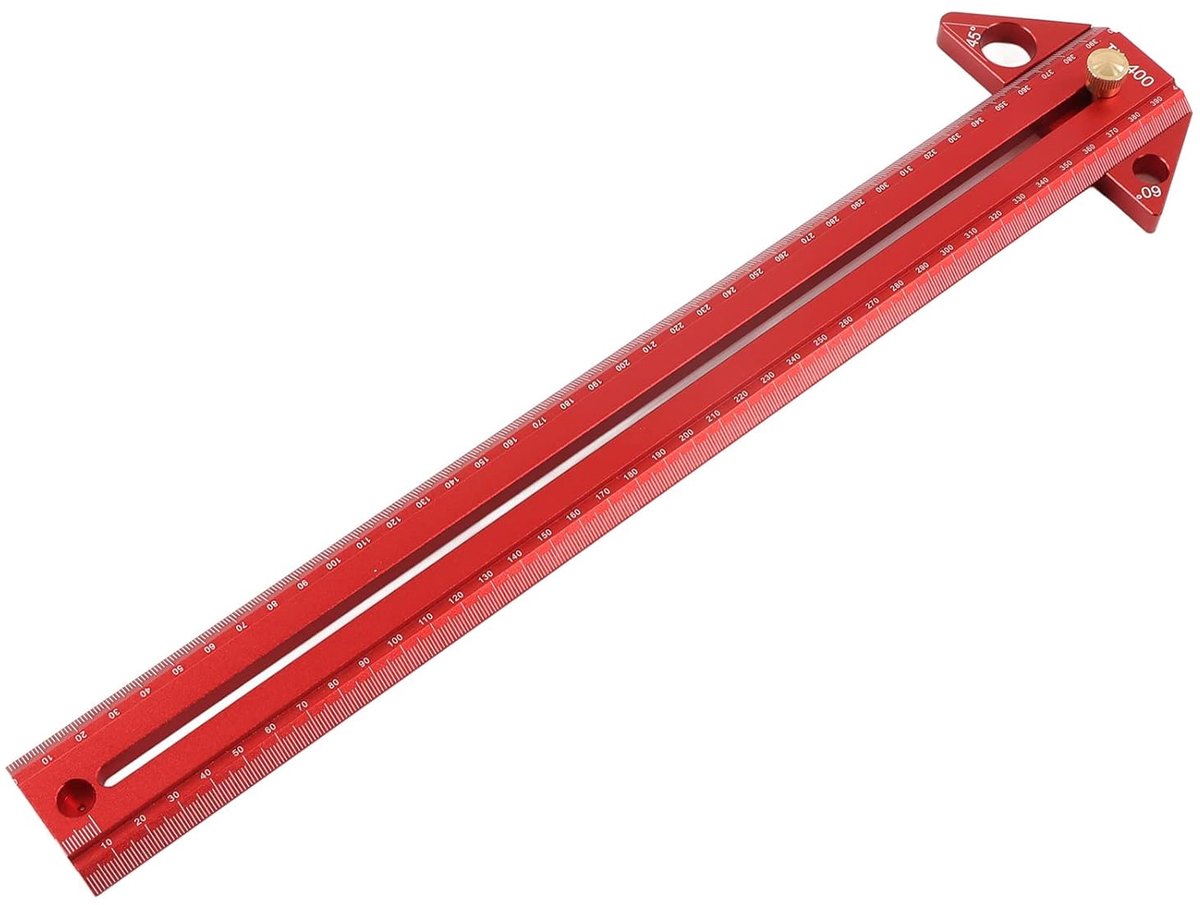 Houtbewerkingsliniaal - Meethoekliniaal - Precieze Metingen - Corrosiebestendig Aluminium - 40 cm - Rood