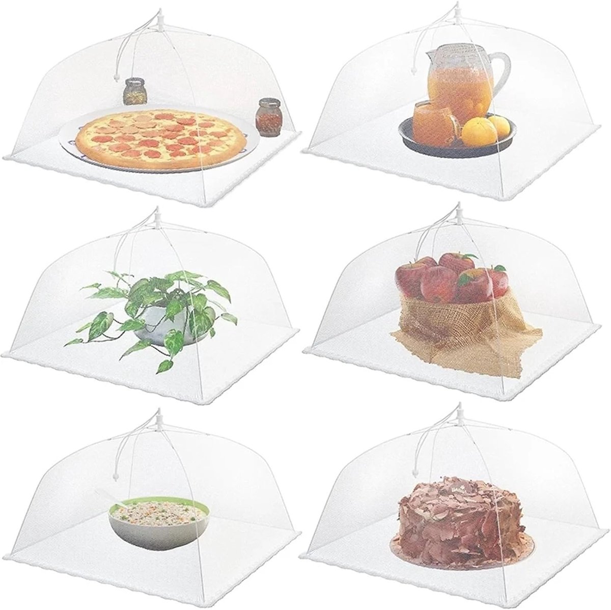Opvouwbare Gaaszakken - Voedselbescherming - Keuken en Buiten - Ademend Insectennet - 6 Stuks - Wit