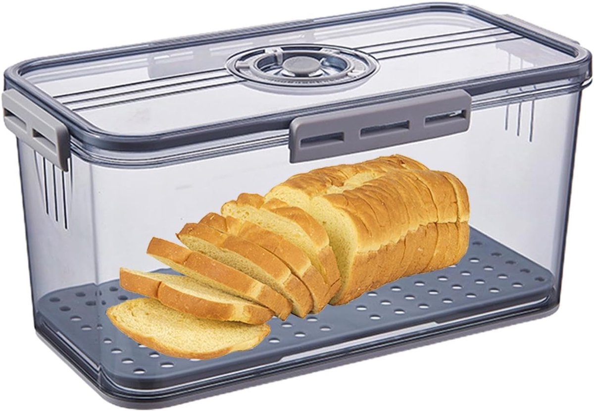 Broodcontainer - Broodbakhouder - Vers Houden - Tijdregistratie Knop - 335 x 185 cm - Grijs