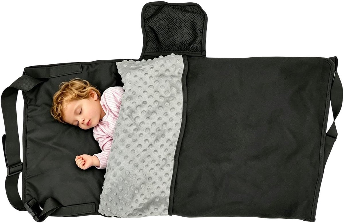 Kinder Vliegtuigbed - Reisbed Baby - Comfortabel Slapen - Universele Pasvorm - 79x44cm - Zwart