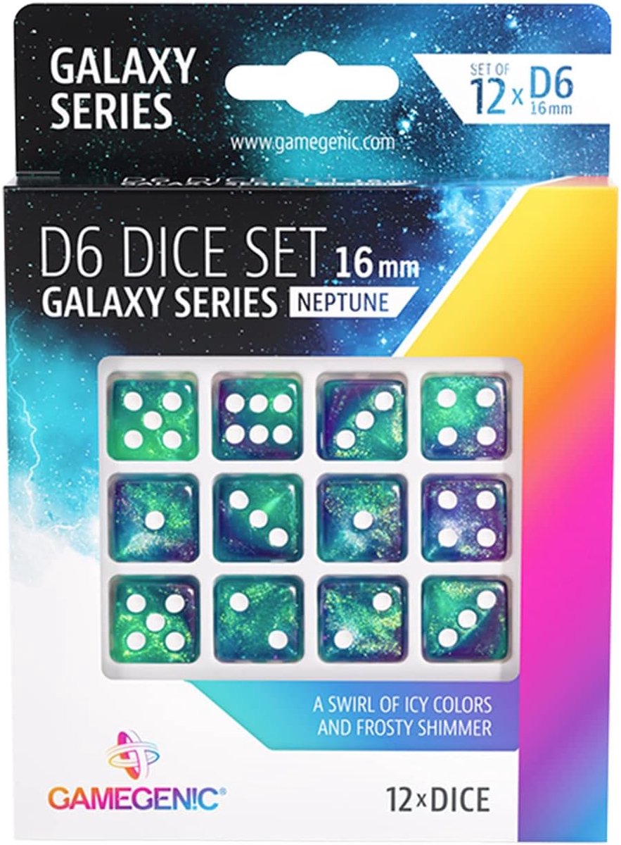 Dobbelstenen Set - Acryl Kubussen - Spel Score Bepalen - Glitter Effect - 16 mm 12 Stuks - Neptunus